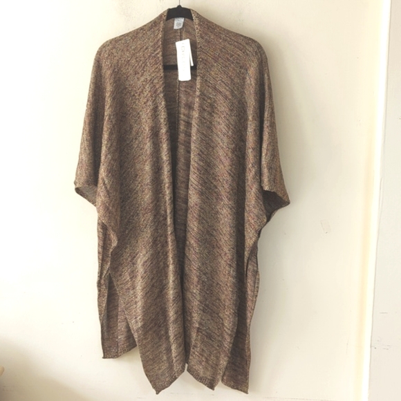 Chicos Browns & Metallic Boisseau Gold Knit Ruana Shawl Wrap - Picture 1 of 15